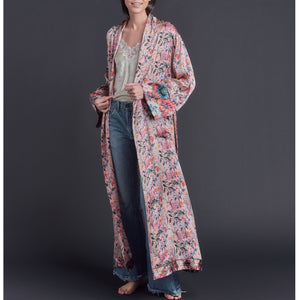 Long Claudette Robe in Lockwood Liberty Print Silk Satin