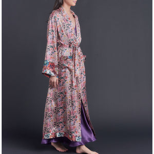 Long Claudette Robe in Lockwood Liberty Print Silk Satin