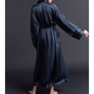 Long Claudette Robe in Sapphire Silk Charmeuse