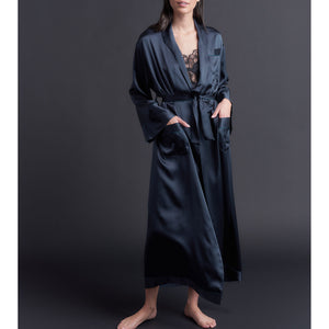 Long Claudette Robe in Sapphire Silk Charmeuse