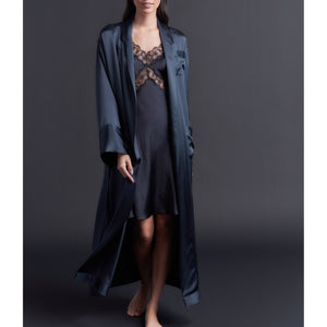 Long Claudette Robe in Sapphire Silk Charmeuse