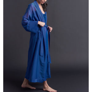 Long Claudette Robe in Tanzanite Silk Cotton Voile