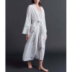 Long Claudette Robe in Pearl Silk Cotton Voile