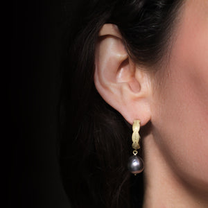 Pearl Drop Lotus Leaf Hoop Earrings