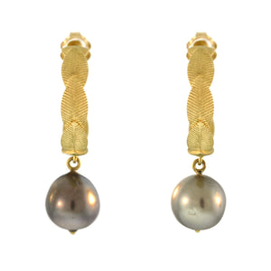 Pearl Drop Lotus Leaf Hoop Earrings