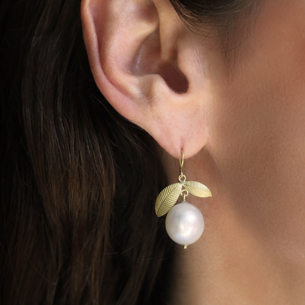 Pearl leaf earrings best sale