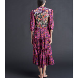 Brigitte Ruffle Skirt in Liberty Print Gemma Rose Silk Crepe de Chine