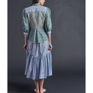 Brigitte Ruffle Skirt in Liberty Print Blue Green Cotton