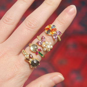 The Multicolored Sapphire + Diamond Flower Ring