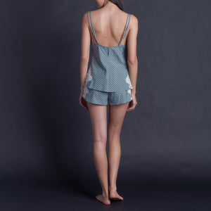 Olwen Camisole in Italian Cotton Green Blue Stripe