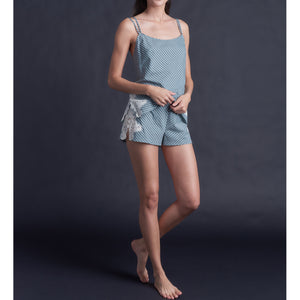 Olwen Camisole in Italian Cotton Green Blue Stripe