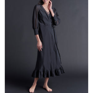 Hestia Wrap Dress in Black Silk Cotton Voile
