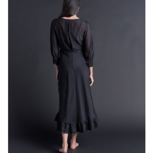 Hestia Wrap Dress in Black Silk Cotton Voile
