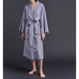 Hydros Unisex Cotton Spa Robe - Blue + Red Wide Stripe