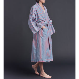 Hydros Unisex Cotton Spa Robe - Blue + Red Wide Stripe