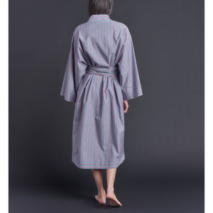 Hydros Unisex Cotton Spa Robe - Blue + Red Wide Stripe