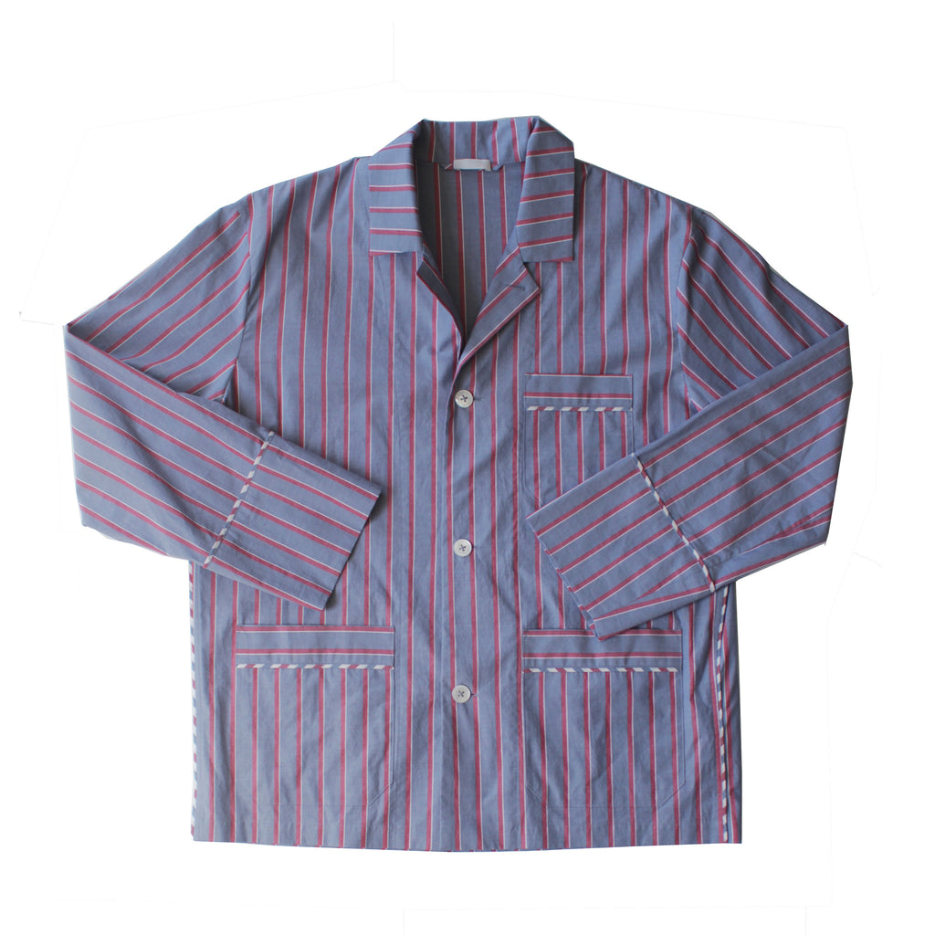 Chilli Beans. Pajama shirt Lサイズ Hyperion Pajama Shirt in Grey with Red Stripe Italian Cotton
