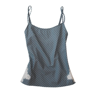 Olwen Camisole in Italian Cotton Green Blue Stripe