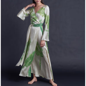 One of a Kind Hand Painted Iris Silk Satin Dressing Gown