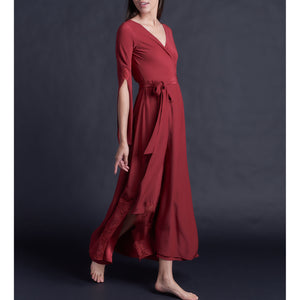 Iris Wrap Robe in Red Matte Silk Charmeuse