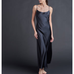 Juno Slip Dress in Black Silk Charmeuse