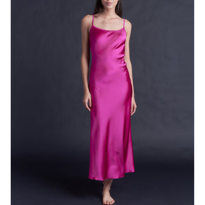 Juno Slip Dress in Rubellite Stretch Silk Charmeuse