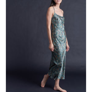 Juno Slip Dress in Emerald Wildflowers Liberty Print Silk Satin