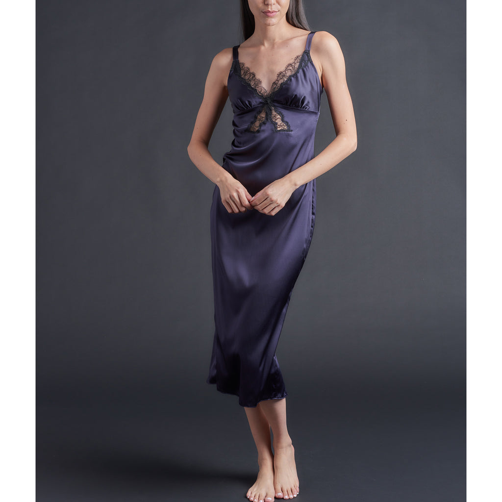Satin Robe Aubergine Soiree Long Laetitia Slip In Aubergine