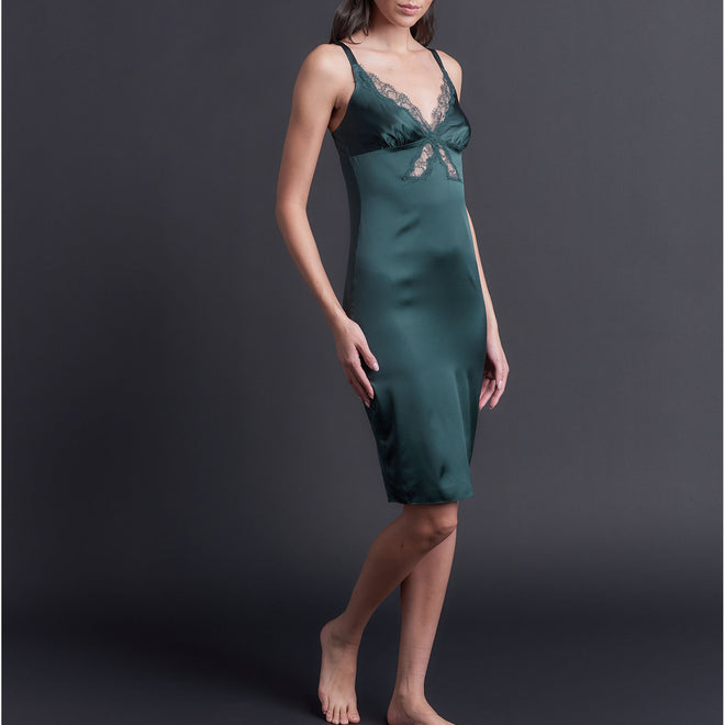 Laetitia Slip in Forest Green Stretch Silk Charmeuse