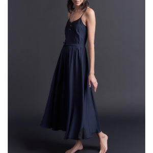 Lilia Slip Dress in Double Layer Silk Cotton Voile w/ French Lace