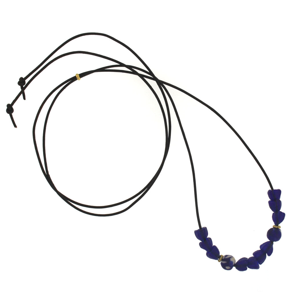 A Blue Glass Tulip Recycled Glass Bead Necklace LFrank