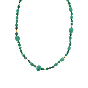 An Emerald, Turquoise and Gold Bead Necklace