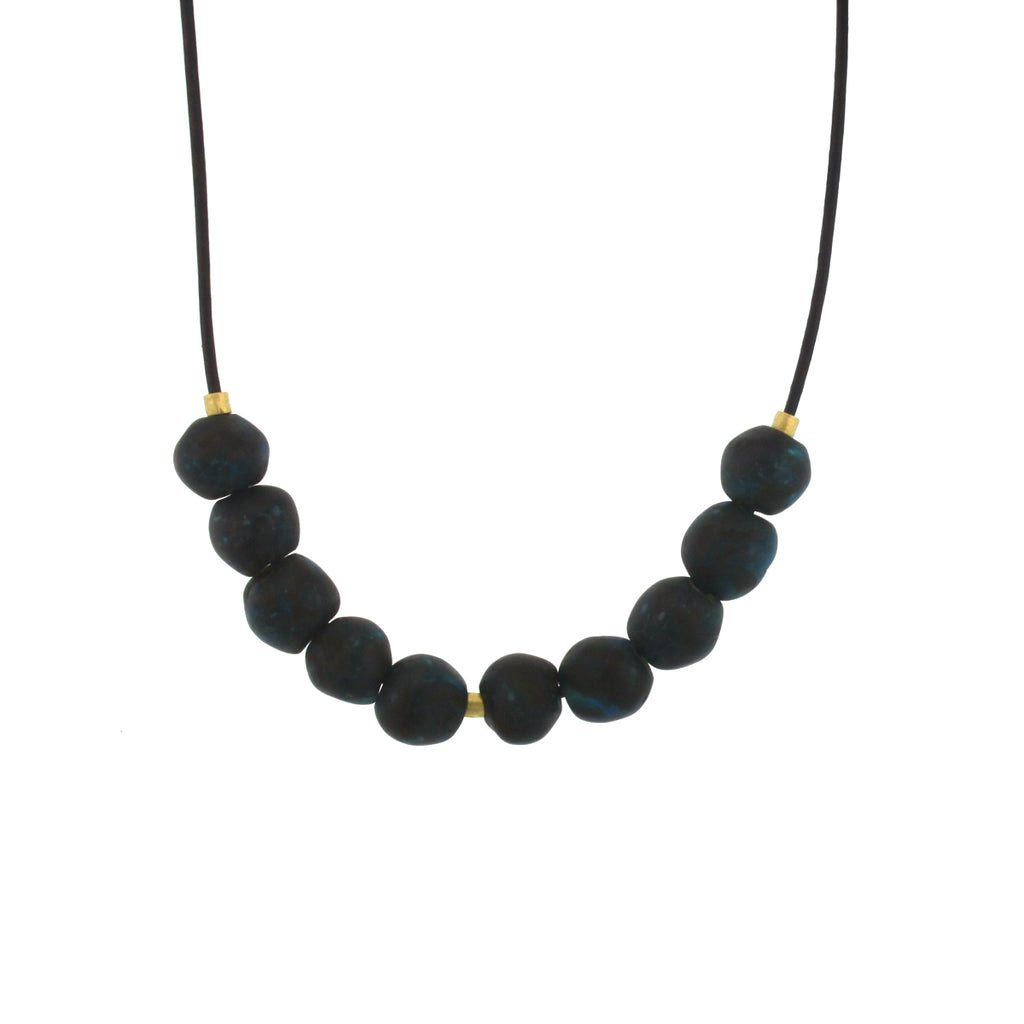 A Dark Blue Recycled Glass Bead Necklace – LFrank