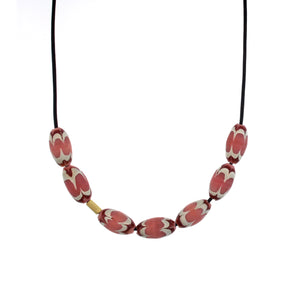 A Pink, Red, + White Swirl Bead Necklace
