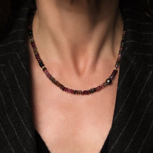 Tourmaline Disc, Tahitian Pearl, and Gold Bead Necklace