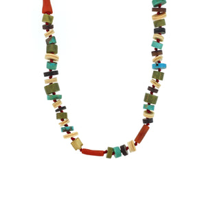 A Turquoise, Coral, Serpentine + Shell Bead Necklace