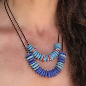 A Turquoise + Blue Recycled Glass Bead Necklace