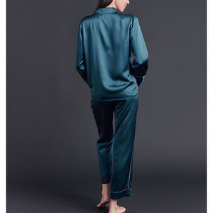 Annabel Pajama Top in Peacock Silk Charmeuse