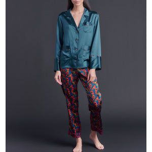 Annabel Pajama Top in Peacock Silk Charmeuse