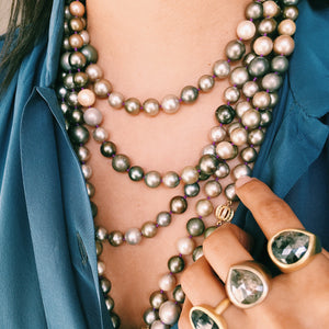 A Tahitian Pearl and Diamond Bead Necklace