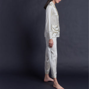 Annabel Pajama Top in Pearl Silk Charmeuse