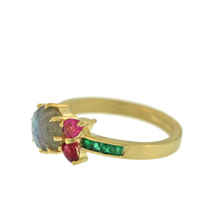 The Labradorite + Tourmaline + Emerald Flower Ring