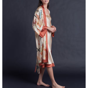 Selene Knee Length Robe in One of Kind Hand Painted Silk Charmeuse