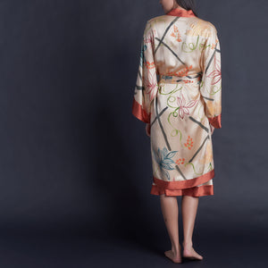 Selene Knee Length Robe in One of Kind Hand Painted Silk Charmeuse