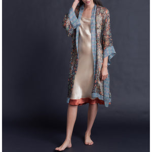 Selene Knee Length Robe in Print Block Persimmon Liberty Silk Crinkle Chiffon