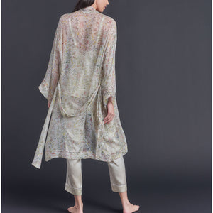 Selene Knee Length Robe in Print Block Wildflower Liberty Silk Crinkle Chiffon