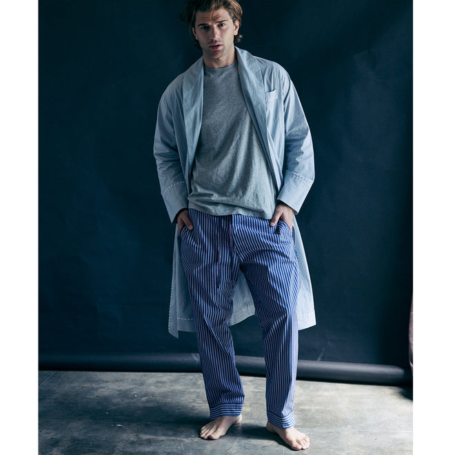 Saturn Pajama Pant in Blue and White Stripe Italian Cotton