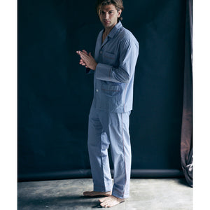 Hyperion Pajama Shirt in Blue Micro Check Italian Cotton
