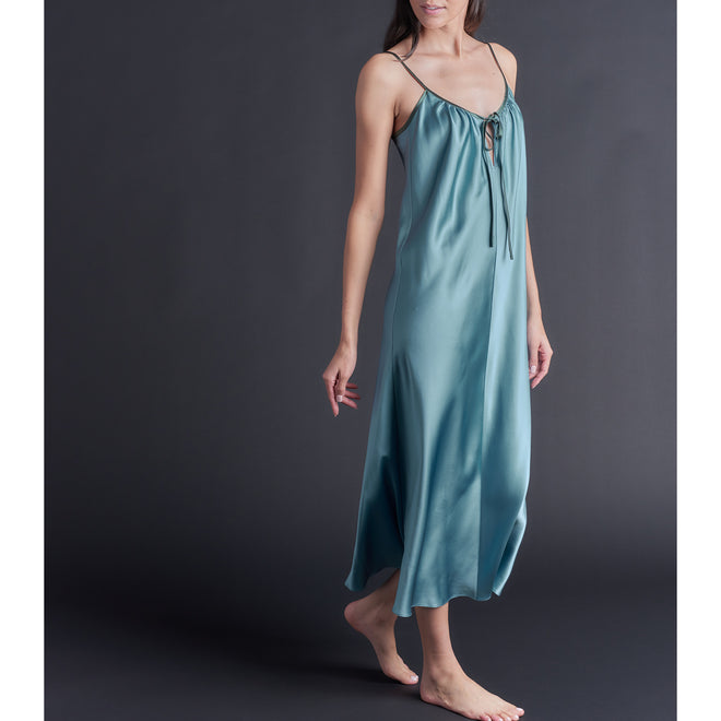 Thea Paneled Slip Dress in French Blue Bias Silk Charmeuse