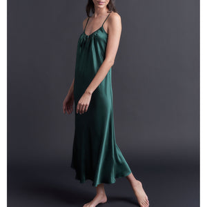 Paneled Slip Dress in Forest Green Bias Silk Charmeuse